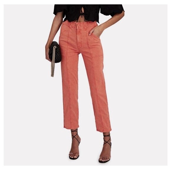 MOTHER The Springy High Rise Straight Leg Hot Coral Ankle Jeans Womens 28 Read - Picture 2 of 15